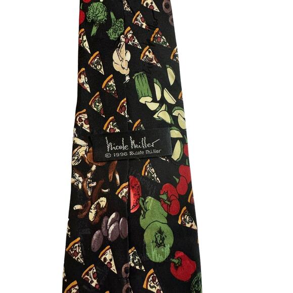 Nicole Miller Pizza Toppings Mushrooms Olives Bell Peppers Tomatoes Necktie Silk - Picture 4 of 7